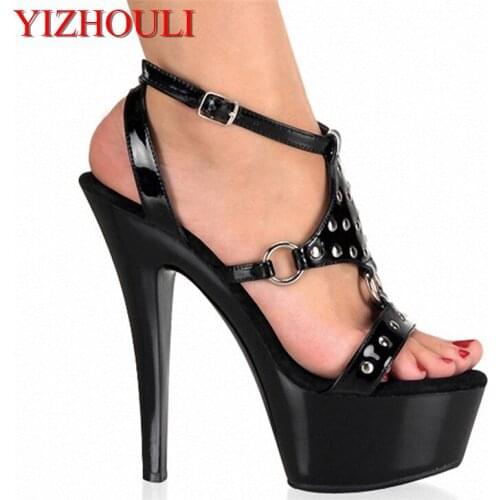 Classic Elegant 15CM Open Toe High Heel Platform punk Party Shoes buckle Rivets pole dancing shoes Unusual sandals