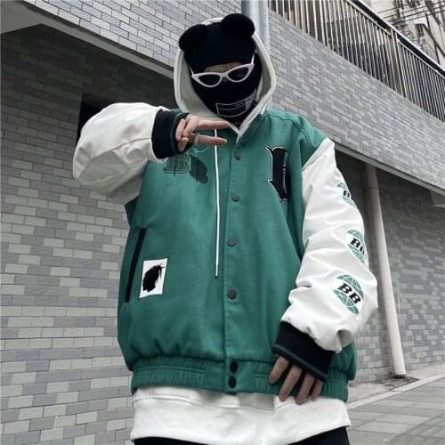 2021 European and American retro letter embroidery jacket female Y2K high street hip-hop baseball uniform loose stitching jacket