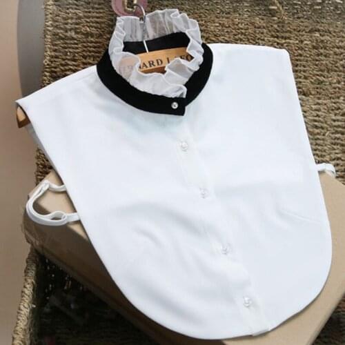 Lady shirt female black fungus wild chiffon bow shirt tie false blouse lattice organza half saving lace detachable fake collar