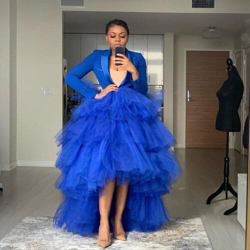 Elegant Royal Blue Tulle Skirts Hi Low Ruffled Women Tutu Skirt Custom Made Any Color Formal Event Prom Party Skirt