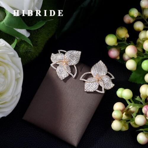 HIBRIDE Exclusive Lucky Flower Multicolor AAA CZ Pave Women Stud Earrings Women Party Accessories brincos para as mulheresE-440