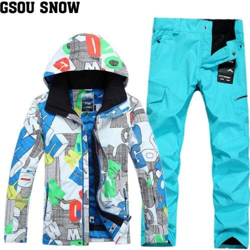 Gsou snow Mens Ski Suit Windproof Waterproof Warm Breathable Ski Jacket Ski Pants For Men Outdoor Single Double Board Snow Suit