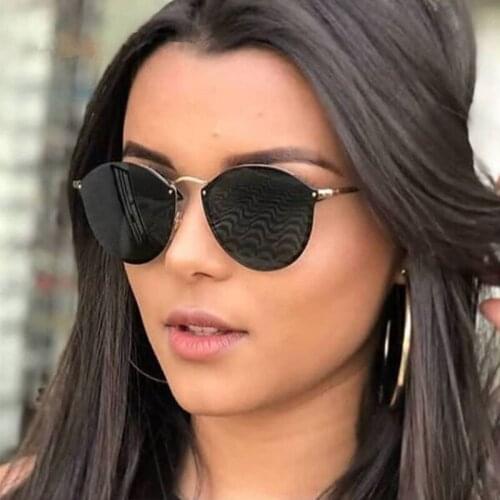 2021 Luxury Round Sunglasses Women Brand Designer CatEye Retro Rimless Sunglass Mirror Sun Glasses Female zonnebril dames
