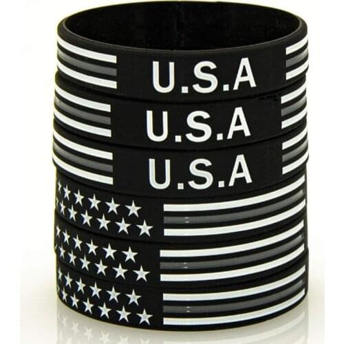 300pcs Motivational American USA Flag Gray Line Silicone Bracelets Rubber Wristbands Free Shipping by DHL