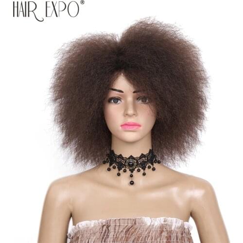 6inch Synthetic Afro Wigs For Black Women Yaki Straight Short Hair Fluffy Glueless Cosplay Wig Hair Expo City