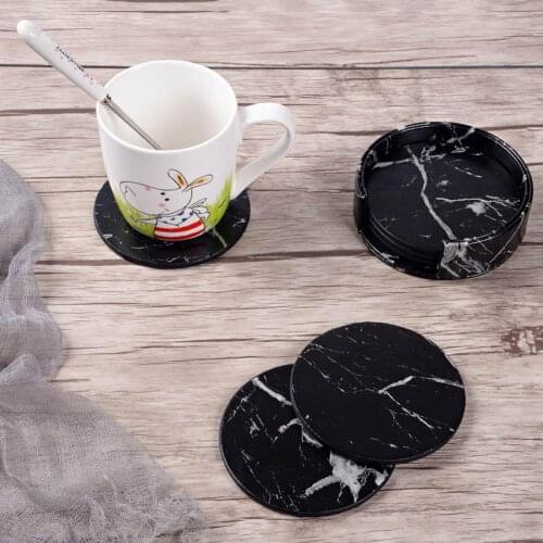 6pcs Home Decor Marble PU Leather Round Square Drink Coasters Placemat Cup Mat Pad Holder Kitchen Tableware Kitchen Accessories