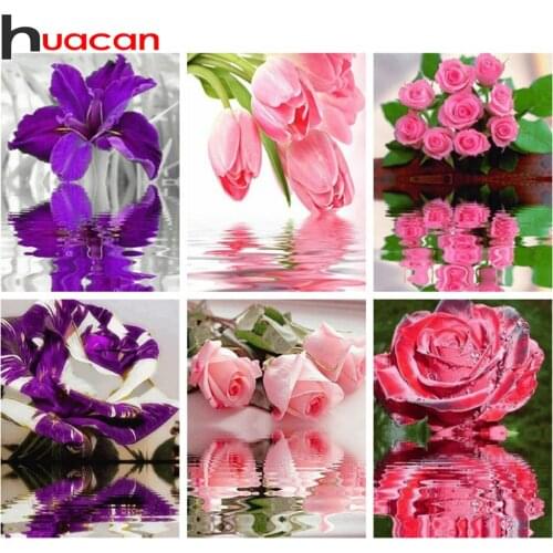 Huacan 5d Diamond Painting Full Square Rose Water Mosaic Tulip Flower Embroidery Diamond Pictures Home Decor