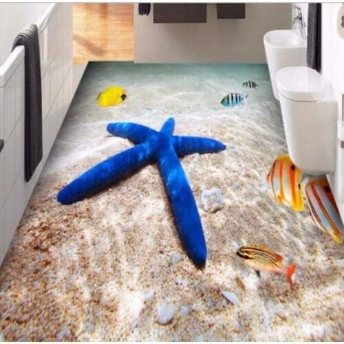 Beibehang Modern custom floor paint mural beach scenery starfish waterproof thicken self - adhesive PVC wallpaper stickers