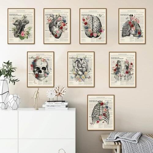 Flower Foot Bone Organ Human Anatomy Retro Nordic Poster Canvas Printing Art Wall Doctors Office Wall Decoration Picture