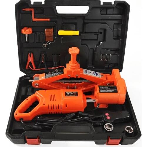 12V DC 5Ton (6600lb) Electric Car Jack And Electric Impact Wrench with Double Saddles for Vehicle And SUV Orange Color QZ015