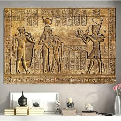 Egyptian Hieroglyphs Fresco Canvas Painting Queen Hatshepsut Temple Stone Carving Pharaoh Poster Ancient Egypt Wall Mural Print