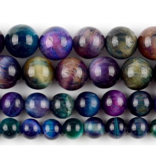 Natural Purple Starry Bicolor Tiger Eye Stone Beads Round Loose Spacer Beads For Jewelry Making 6/8/10mm DIY Bracelet Necklace