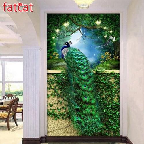 FATCAT Green peacock diy Diamond Painting Full square round drill 5d Diamond Embroidery Mosaic Animals Needlework decor AE1685