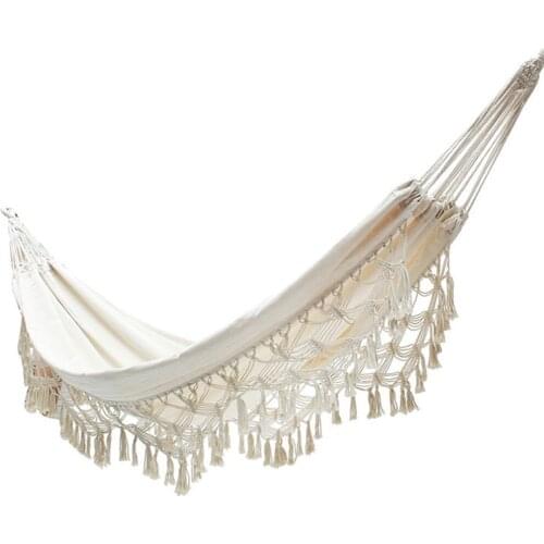 1-2 Person Hammock Outdoor Garden Hammock Tassel Canvas Swing Chair Hanging Bed Foldable Outdoor Camping Hammock Sleeping Swing