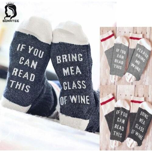 Cotton Women If You Can Read This Bring Me A Glass of Wine Funny Socks Females Casual Warm Sock Female Korean Womens Fashion