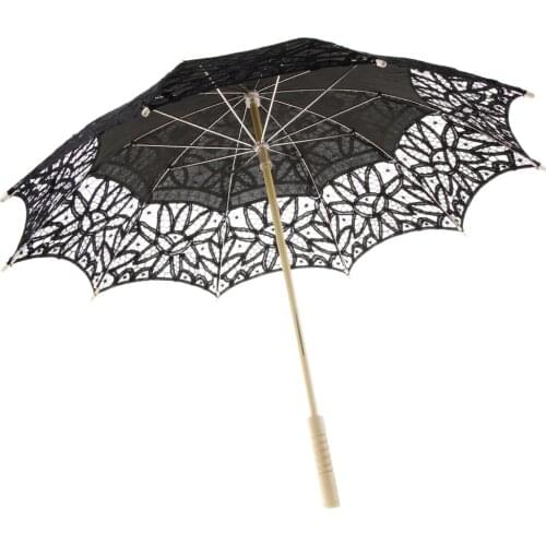 Handmade Cotton Lace Embroidered Parasol Umbrella Wedding Shower Decor Black