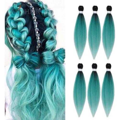 EASIHAIR 6pcs Ombre Green Synthetic Hair Extension 26Inch Colored Twist Jumbo Braiding Hair Glowing for Hair Bluk Wholesale