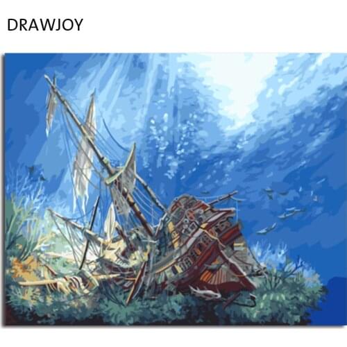 DRAWJOY Seascape Canvas Painting By Numbers Framed Wall Pictures DIY Canvas Oil Painting Home Decor For Living Room