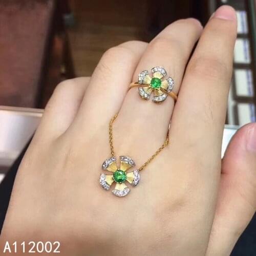 KJJEAXCMY fine jewelry natural Tsavorite 925 sterling silver women pendant necklace chain ring set support test popular