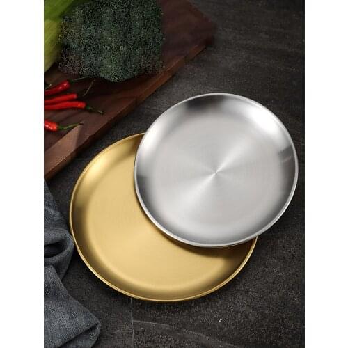 European Rose Gold Silver Stainless Steel Round Plate Restaurant Coaster Fruit Cake Coffee Table Decoration Snack Storage Tray