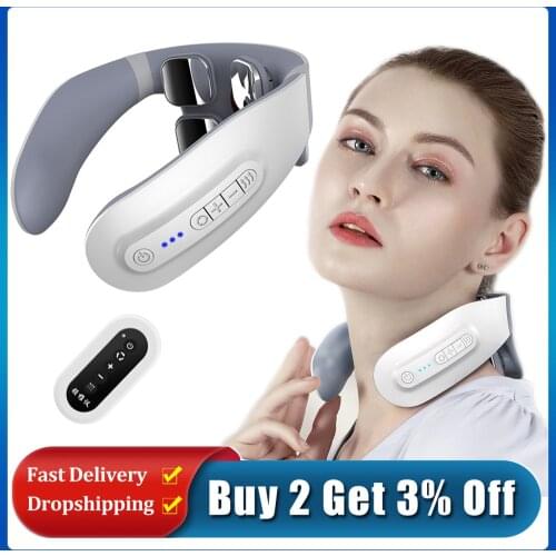 4 Heads Smart Electric Neck And Back Massager With Remote Control Heating Pain Relief Tens Pulse Cervical Massage Relax Machine