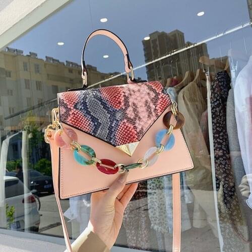 Fashion snake skin womens shoulder handbag handbag PU mini chain messenger bag popular simple female daily bag