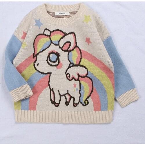 Fashion Girls Sweaters Cotton Unicorn Rainbow Pattern Kids Boys Sweaters For Baby Clothes Autumn Winter Children Knitted Coat