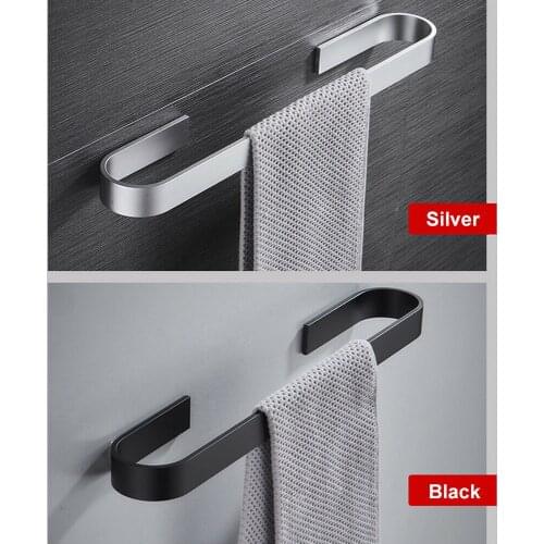 Towel Holder Bathroom Towels Rack Hanger Black Silver 304 Stainless Steel Wall Hanging Towel Bar Organizer Kitchen Storage Shelf