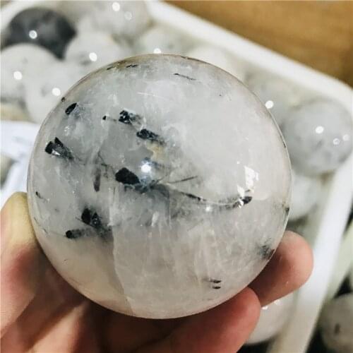 Natural black tourmaline quartz crystals and stones specimen polished crystal sphere healing home decoration gift