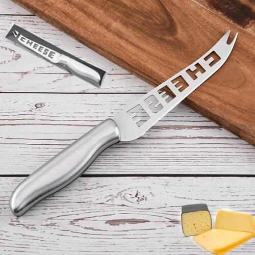 1pc Cheese Knife Stainless Steel Cheese Knife With Fork Tip Serrated Cheese Butter Knife Slicer Cutter Cheese
