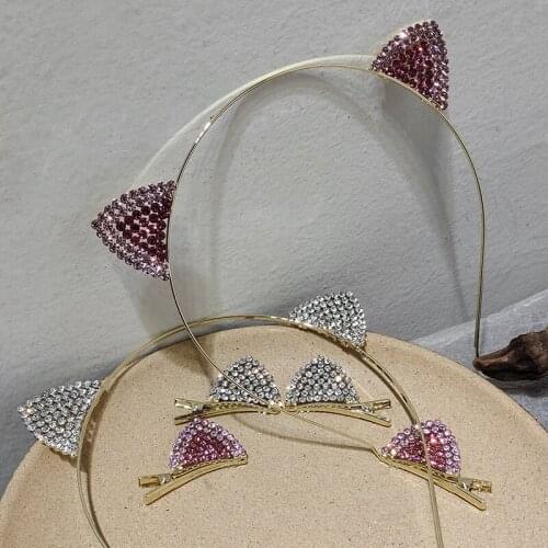 Hair band hairpin diamond-studded shiny cute cat pair clip Korean sweet hair metal wild ins net red headband