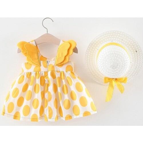 Baby Girls Dresses with Hat 2pcs Clothes Sets Kids Clothes Baby Sleeveless Birthday Party Princess Dress Print Floral