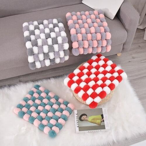 Rabbit Fur Square Shape Plush Cushion Colorful Stuffed Plush Seat Pad PP Cotton Plush Cushion Hair Ball Cushion Plush Pillows