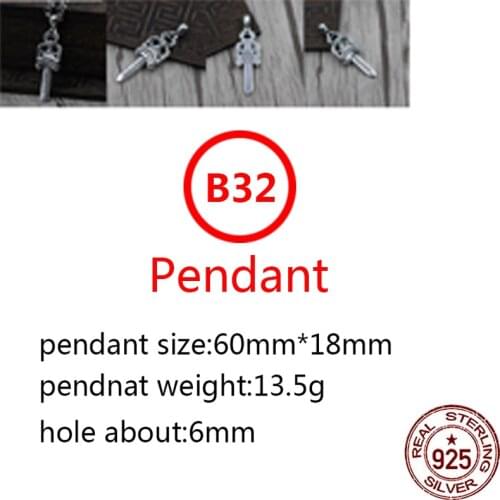 B32 925 sterling silver pendant retro personality punk hip hop style holy sword letter shape jewelry for friends gifts new hot