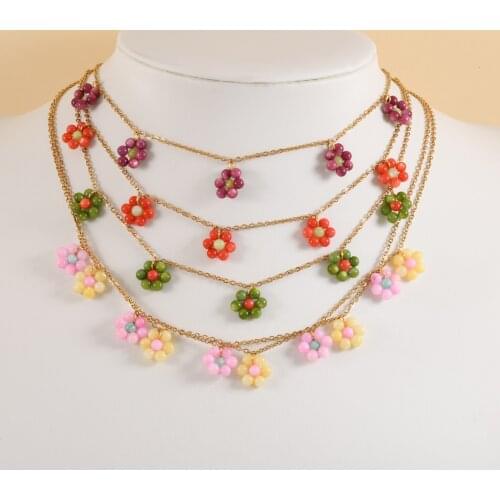 Romantic Flower Pendant Necklace Handmade Stainless Steel 18K Gold Plated Chain Anti-Rusting Jewelry Shell Beads Necklace Women