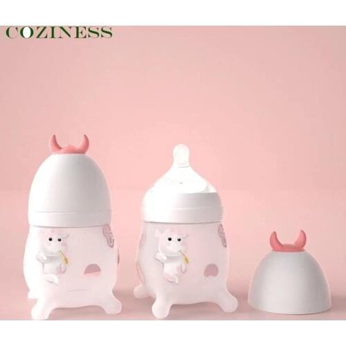 COZINESS Silicone Baby Bottles Wide-Bore Babies Bottles Cute Cow Cartoon Newborn Baby Feeding Bottle Outdoor Water Cup Wholesale