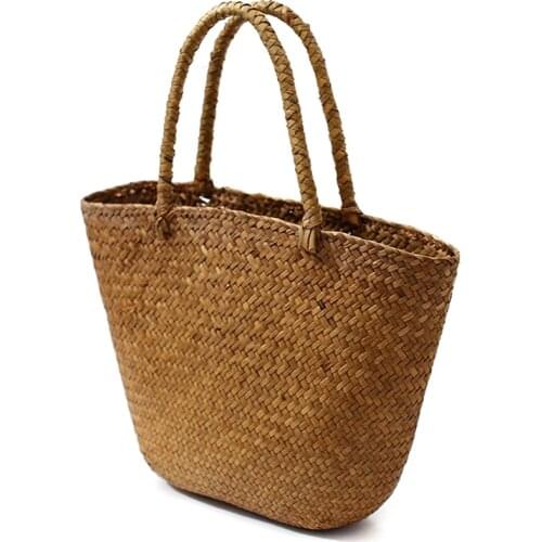 Casual Straw Bag Tote Natural Wicker Bags Women Large Capacity Beach Braided Handbag for Garden Handmade Rattan Bags