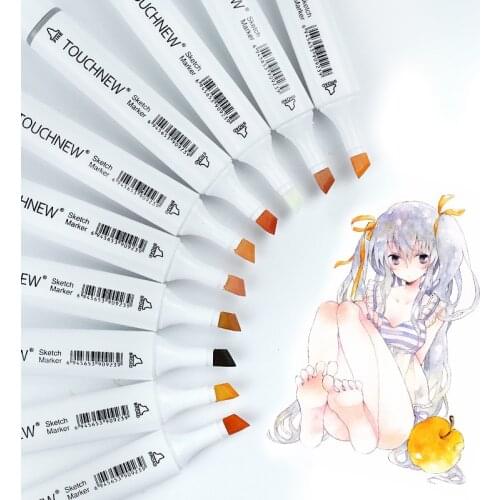 TOUCHNew Art Markers Pen 24 Color Skin Tone Set Dual Tip Alcohol Brush Pens for Sketch Animation Manga Drawing Painting Supplies