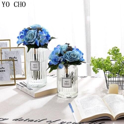 YO CHO Wedding Bouquet Artificial Flower Bridal Bouquet Wedding Bouquets for Bridesmaids Blue Roses Wedding Marriage Accessories