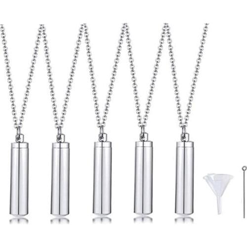 5 Pieces Of Cremation Jewelry Personalized Custom Souvenir Urns Necklace Stainless Steel Cylinder Cream Ash Pendant