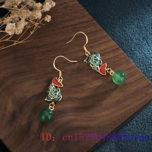 Green Jade Bead Earrings Women 925 Silver Natural Jewelry Crystal Gemstone Fashion Zircon Chalcedony Gifts Amulet