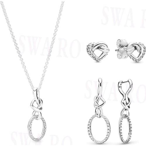 Fashion New Original S925 Knotted Heart-shaped Necklace And Earrings Set Ladies Personality Simple Jewelry Birthday Gift