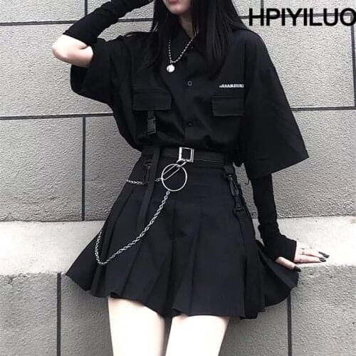 2021 summer Korean versatile dark loose BF shirt top women fashion two piece set skirt jupe dropshipping