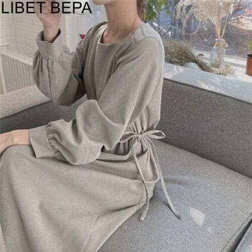 2021 New Women Spring Summer Dresses Fashionable Elegant High Waist Vintage Korean Style Lace Up Office Lady Long Dress DR5651