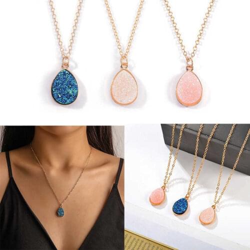 For Women Drop Water Scrub Pendant Crystal Jewelry Necklace Simple