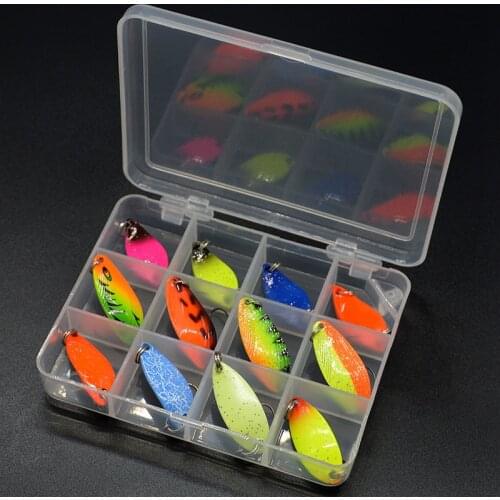 12PCS/Set Lure Metal Spinner Lure Spoon Set Gold Fishing Spinner Lure Sequins with Box Treble Hooks Fishing Tackle Hard Bait