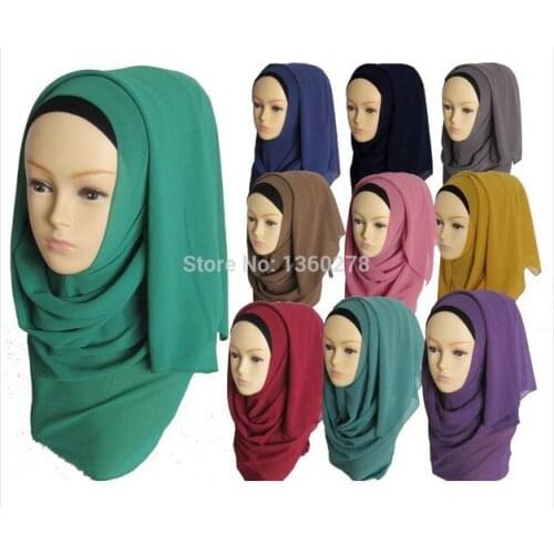12 pieces/lot) high quality Large Solid Color chiffon plain muslim long scarf shawls islamic hijab scarf can choose color QK010