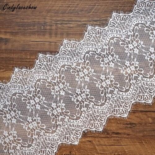 3 Meters 23 cm Width Black White Eyelashes Lace Trimmings Fabric Flower DIY Crafts Wedding Dress Clothing Bra Handmade lace Trim