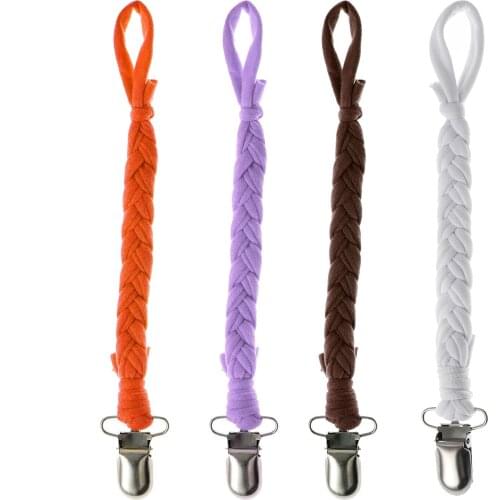 4Pc Baby Bib Holder Clips Cotton Chain Hemp Rope Fastener Anti Slip Pacifier Retainer Infant Clothes Fixed Cord with Metal Clamp
