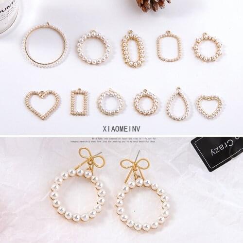 6pcs New 2020 Korean Vintage Alloy With Pearl Earrings For Women Round Love Bow Shape Pendant Material Diy Jewelry Accessories